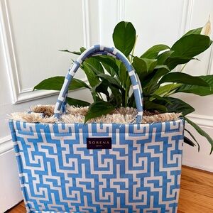 Sorena Blue and White Geometric Tote Bag